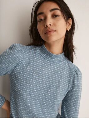 NWT Madewell Jacquard Puff-Sleeve Mockneck Top